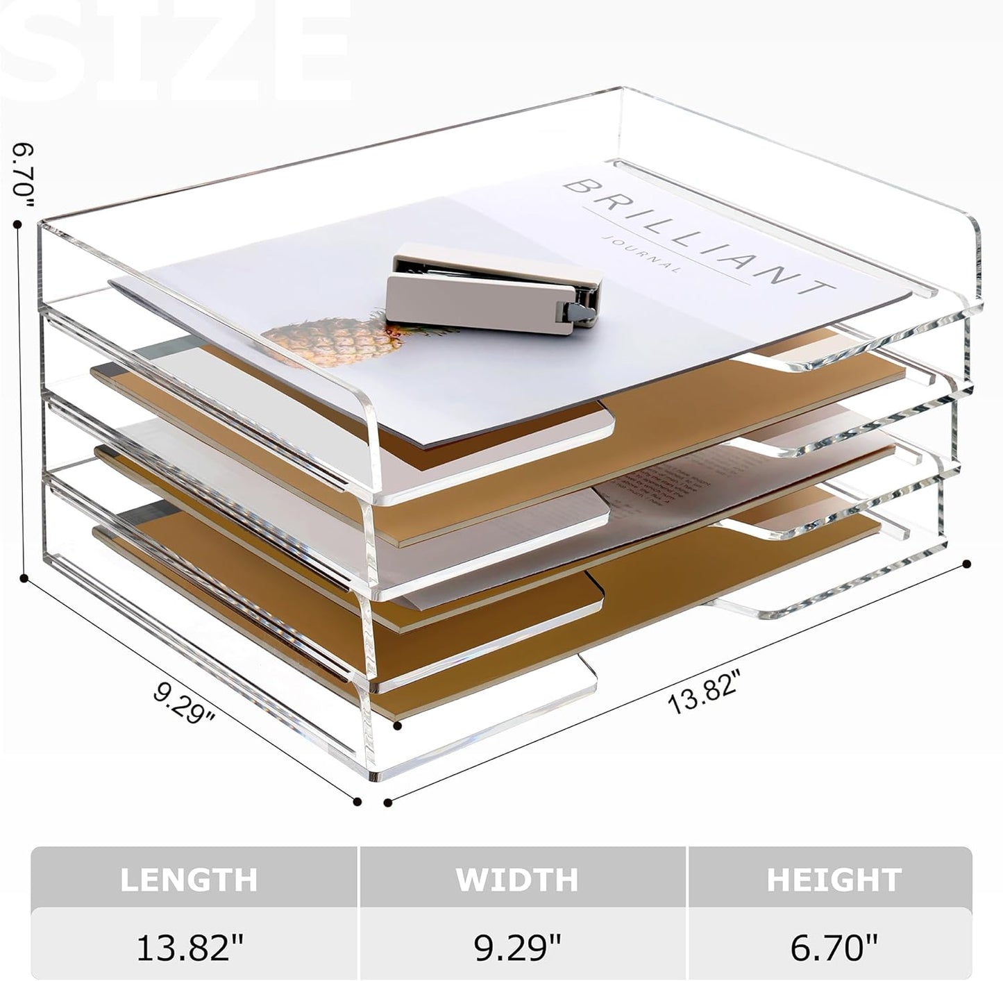 SANRUI 4 Tier Clear Desk Paper Letter Organizer Trays, A4 Stackable File Document Tray, Acrylic Desk Organizers and Accessories Sorter, Workspace Office Supplies Organizers,12.4inx8.86inx6.64in