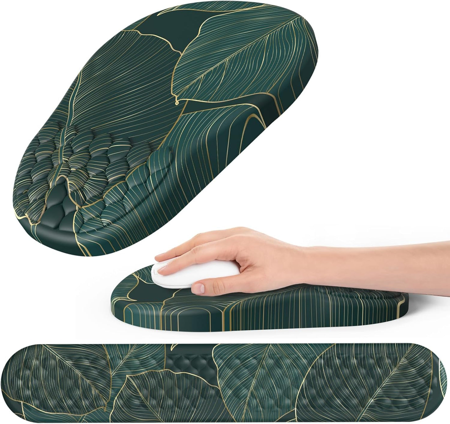 Ergonomic Mouse Pad and Keyboard Wrist Rest with Massage Design, Space-Saving Mouse Pad Wrist Support, Memory Foam Wrist Rest with Non-Slip PU Base for Computer Desk, Black