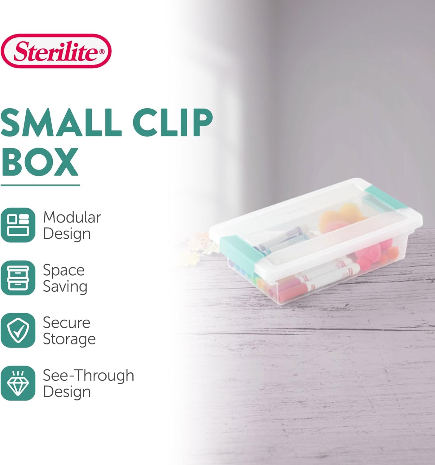 Sterilite 12-Pack Clip Box, Stackable Clear Plastic Bins with Latching Lids, Large - Writing, Arts or Crafts Supplies Storage Containers for Home, Office, Classroom and Workshop Organization