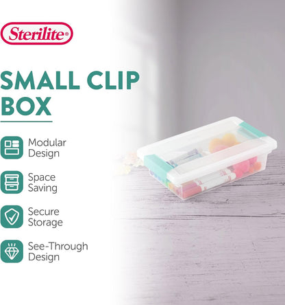 Sterilite 12-Pack Clip Box, Stackable Clear Plastic Bins with Latching Lids, Large - Writing, Arts or Crafts Supplies Storage Containers for Home, Office, Classroom and Workshop Organization