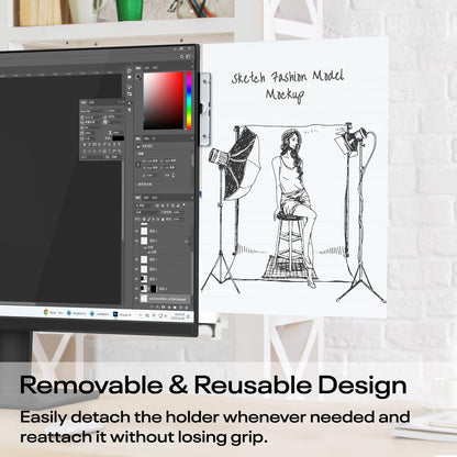 Crpich Acrylic Monitor Copyholder with Adhesive Magnetic Plate, Removable Memo Holder for Notes, Photos & Documents, Reusable Clip-On Paper Holder for Computer Monitor, Left/Right Side Mount