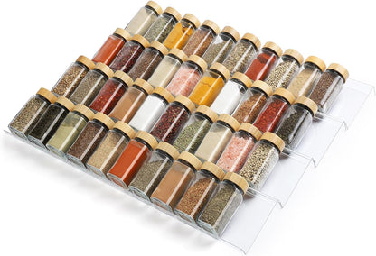Suneerplay Spice Drawer Organizer 4 Tier, Acrylic Seasoning Organizer Rack, Clear Spice Rack Tray, Kitchen Seasoning Jars Drawers Insert (Jars Not Included/Expandable From 9" to 18")