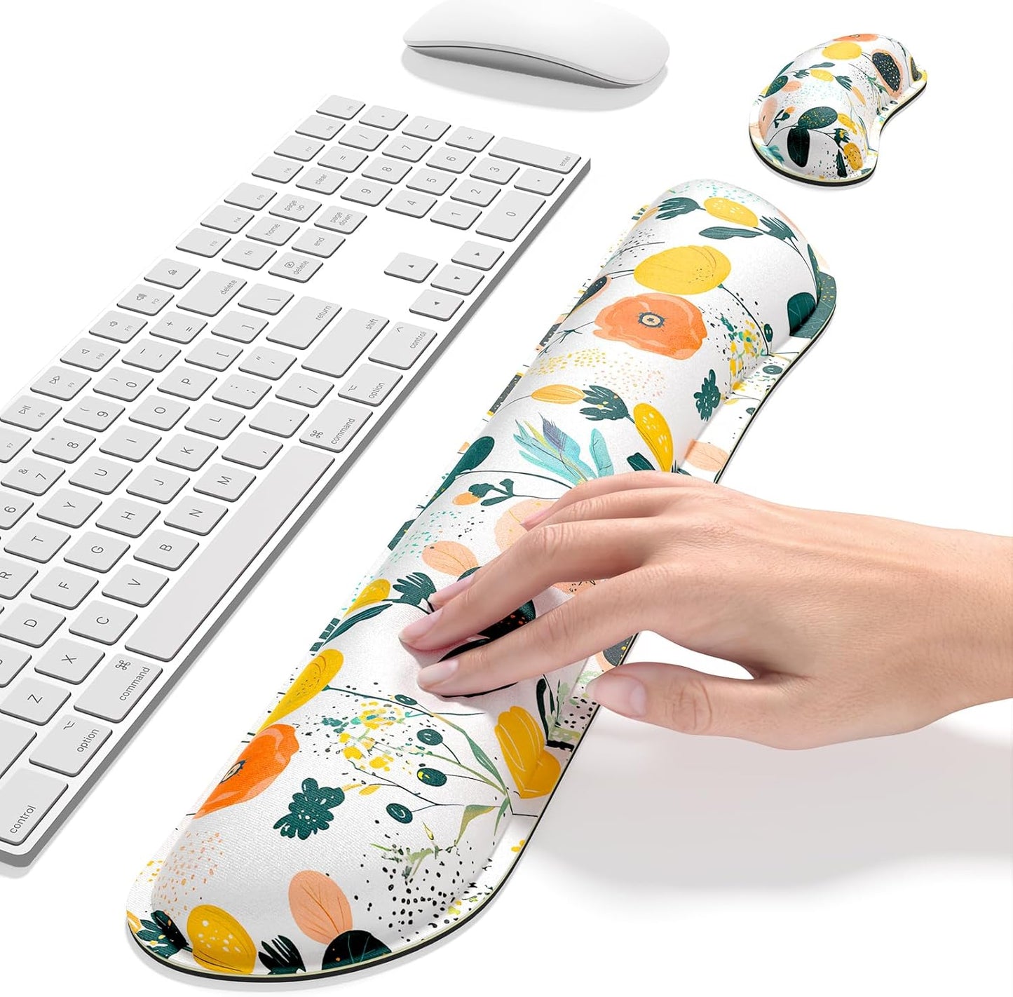 Dapesuom Enlarge Keyboard Wrist Rest, Memory Foam Wrist Cushion for Desk Mats Support, Cute Pain Relief Keyboard Mouse Pad Rests Set with Non-Slip Base for Gaming Laptop Office Computer, Green Leaf