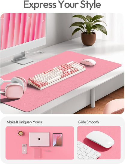 YSAGi Leather Desk Protector, Office Mat, Large Mouse Mat, Non-Slip PU Leather Blotter, Laptop Pad, Waterproof Writing Pad for Office and Home (Light Pink, 23.6" x 13.8") - Colors B