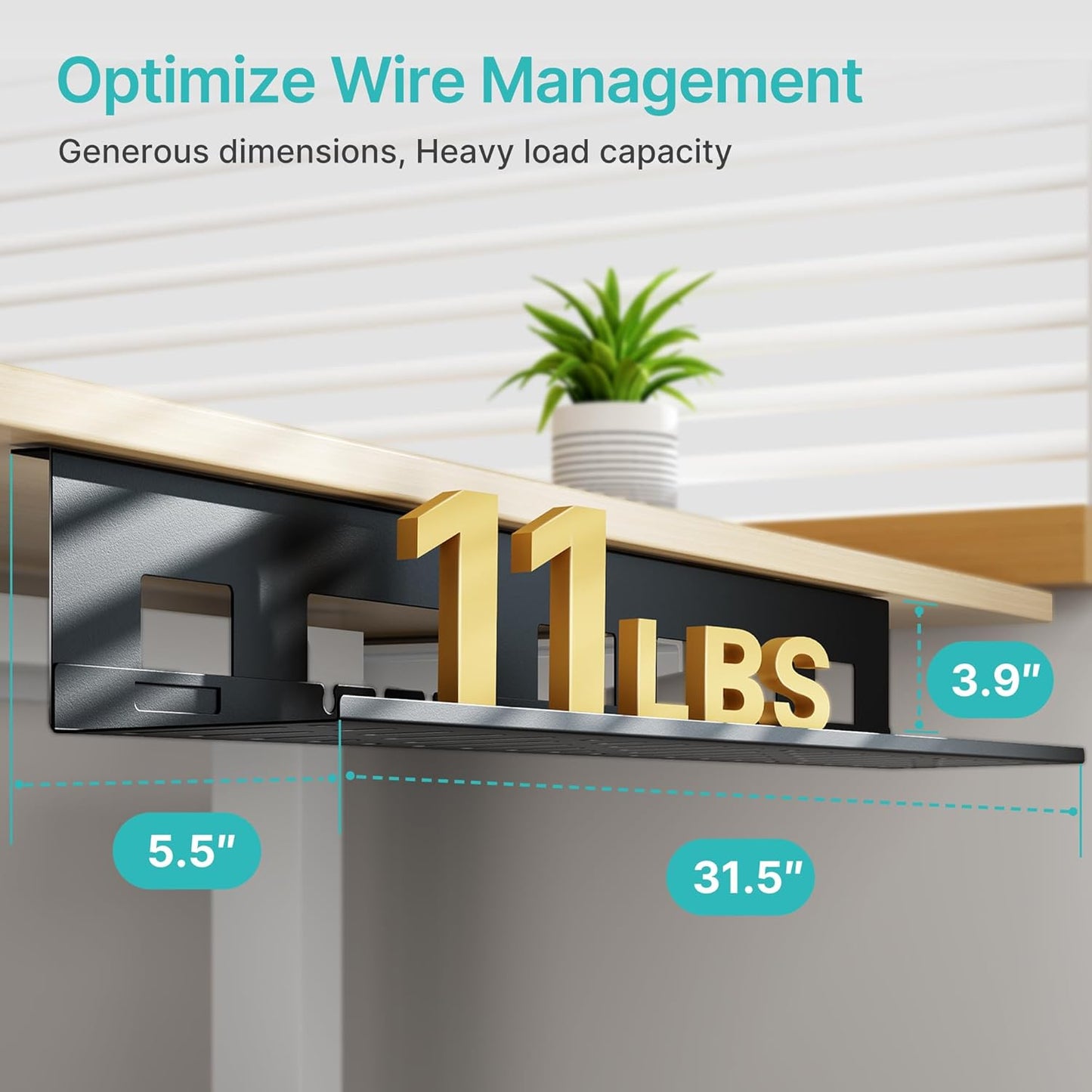 PEGZONE Under Desk Cable Management Tray, 31.5 Inches Metal Cord Organizer Rack, Desk Tray for Power Strip, Cord, Wire, Easy Mounting Cable Management Under Table for Home Office, Black