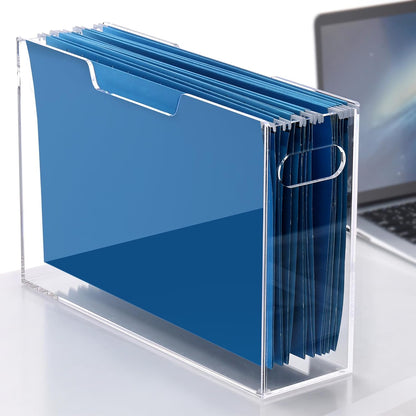 Acrylic File Folder Organizer, Clear Hanging File Organizer Box for Letter Size, Desktop File Holder with Handles, Slim Filing Storage Box for Desk Office Home Work -1 Pack