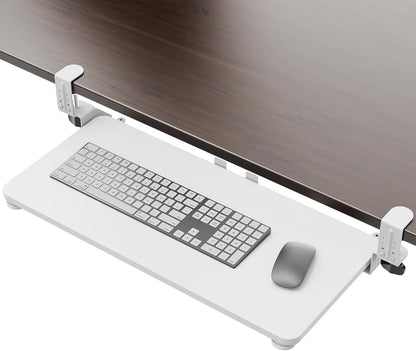 Large Keyboard Tray Under Desk, Pull Out Keyboard & Mouse Tray with Adjustable C-clamp, 25.6(31.5 Including Clamps) x 11.8 Inch Slide Out Computer Keyboard Drawer Mouse Tray for Typing, Brown