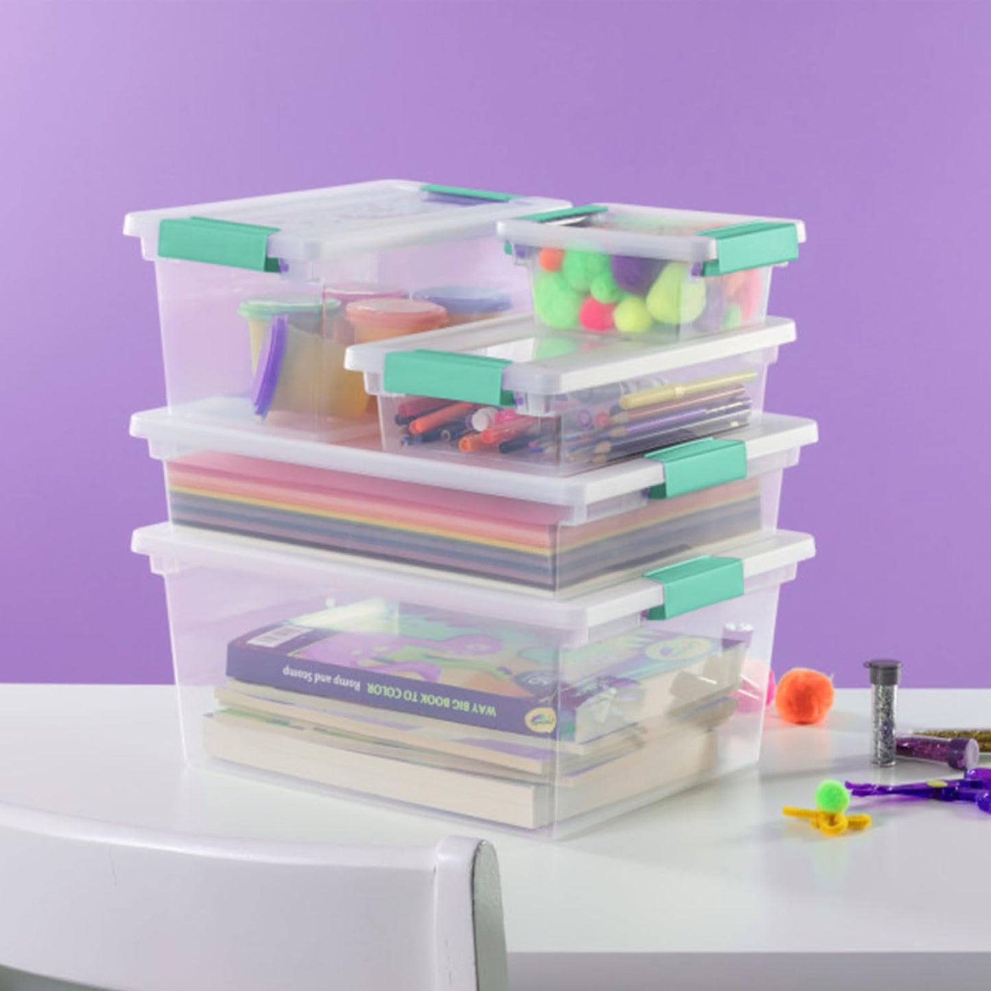 Sterilite 6-Pack Clip Box, Stackable Clear Plastic Bins with Latching Lids, Small - Writing, Arts or Crafts Supplies Storage Containers for Home, Office, Classroom and Workshop Organization