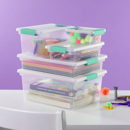 Sterilite 6-Pack Clip Box, Stackable Clear Plastic Bins with Latching Lids, Small - Writing, Arts or Crafts Supplies Storage Containers for Home, Office, Classroom and Workshop Organization