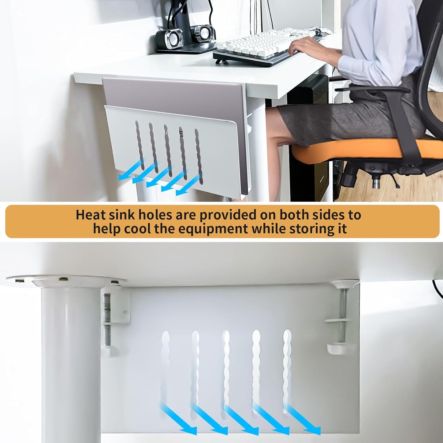 Desk Side Storage, Under Desk Storage, No Drill Steel Hanging Desk Organizer, Laptop Holder, Desk Storage Holder for Office & Home.(Black)