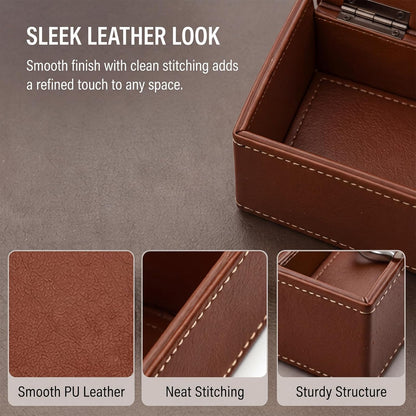 LemonRoad Leather Valet Tray for Men, Vegan Leather EDC Catch-All Organizer, Nightstand Entryway Bedside Storage Caddy for Keys, Wallets, Watches, Phones, Coins & Small Trinkets, Classic Brown