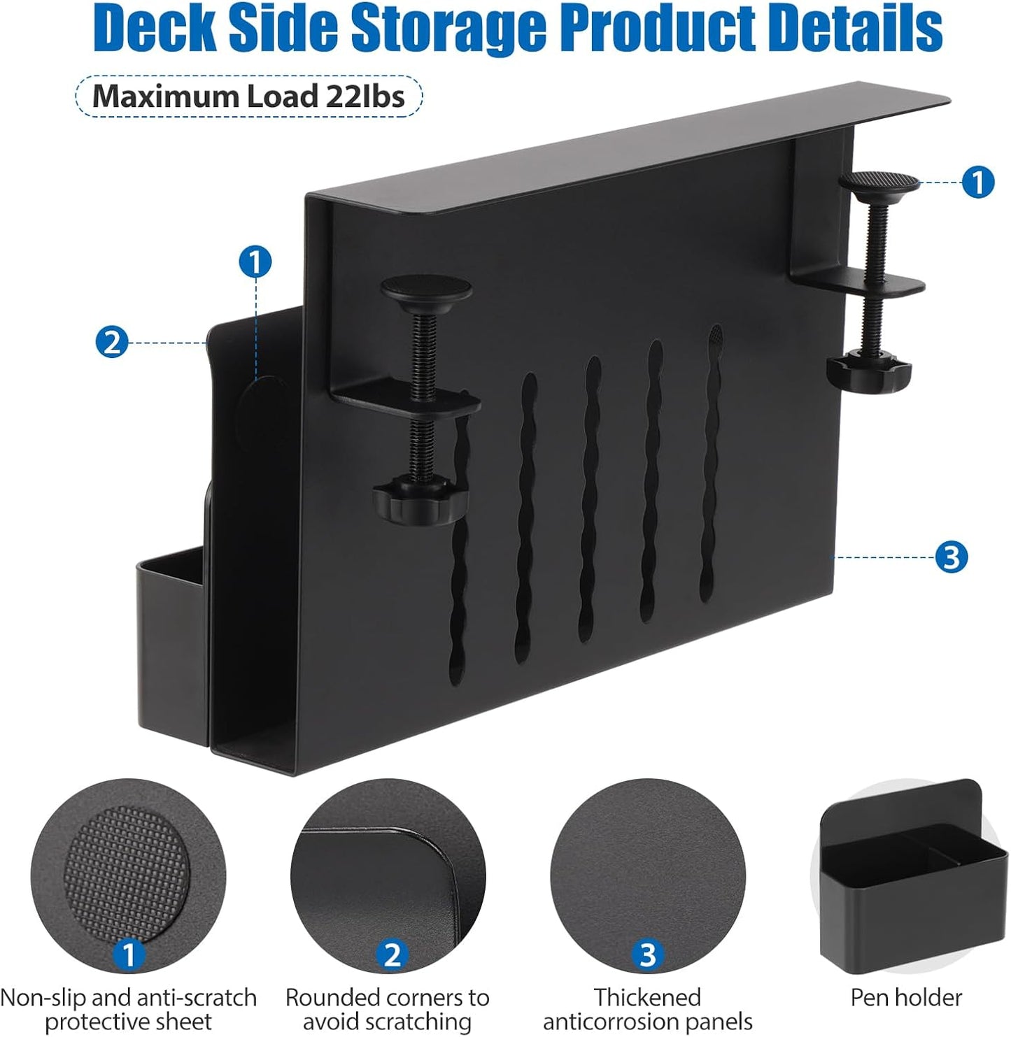 Desk Side Storage, Under Desk Laptop Mount, Table Side Hanging File Organizer, No Drill Clamp On Cable Management Tray, Laptop Holder with Magnetic Pen Holder for Office and Home