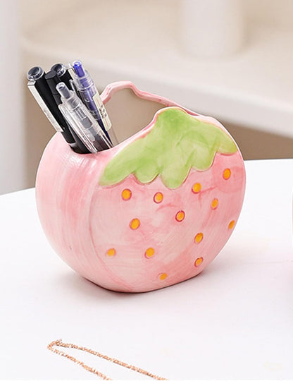 1 PC Flower Makeup Storage Box Ceramic Blossom Five Petals Pen Holder Pen Holder Desktop Storage Box (Blue)