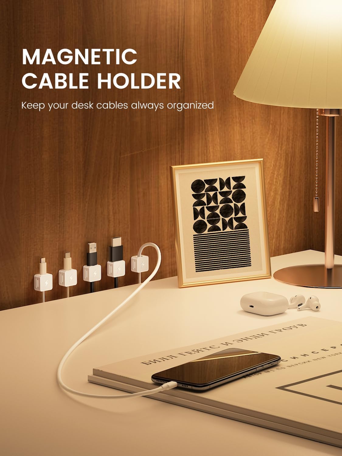 8 Pack Magnetic Cable Clips, Phone Cord Holder for Nightstand, Under Desk Cable Management, Canisflax Adhesive Wire Charging Cord Organizer Keepers Holder for Home Office Car Wall Desktop