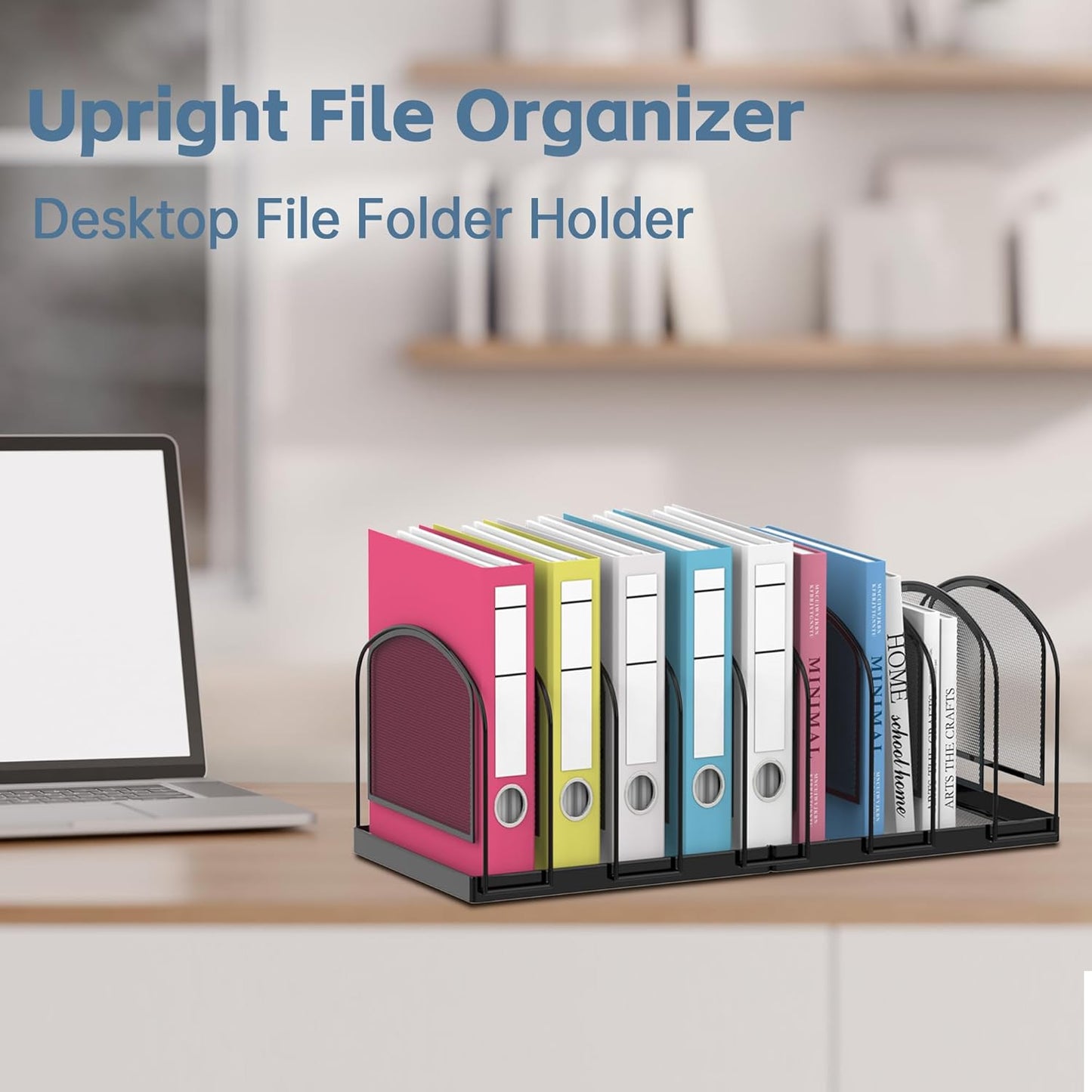 SUPEASY File Organizer for Desk, 5-Section Mesh Desk Organizer, Vertical File Holder Desktop Organizer File Sorter, File Folder Holder for Office Supplies, Black
