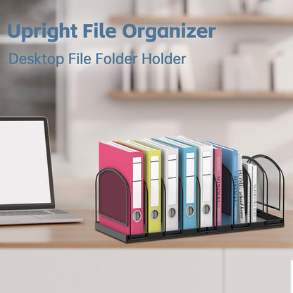 SUPEASY File Organizer for Desk, 5-Section Mesh Desk Organizer, Vertical File Holder Desktop Organizer File Sorter, File Folder Holder for Office Supplies, Black