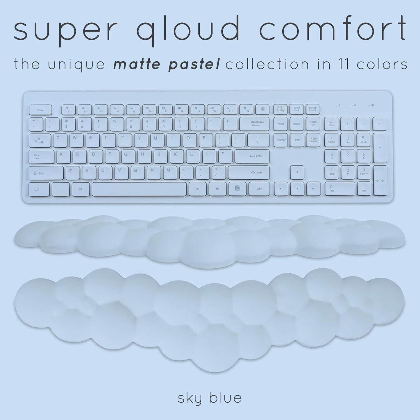 Cloud Keyboard Wrist Rest – Create-ables Qloud Cloud Wrist Rest for Computer Keyboard and Mouse, Ergonomic Memory Foam Wrist Pad with Non-Slip Base, Includes Cloud Mouse Pad – White