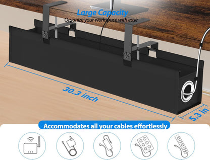 Under Desk Cable Management Tray, 30" Cord Organizer for Table with Oxford Fabric, 60LBS Capacity, No Drill Installation, Cable Management Fits Most Desks, Gaming Setup & Home Office