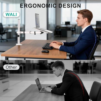 WALI Laptop Desk Mount for 17 inch Notebook, Adjustable Single Monitor Arm with Laptop Holder for 32 inch Screen, Laptops Stand with Ventilated Tray, Up to 22 lbs, (M00LP), Black