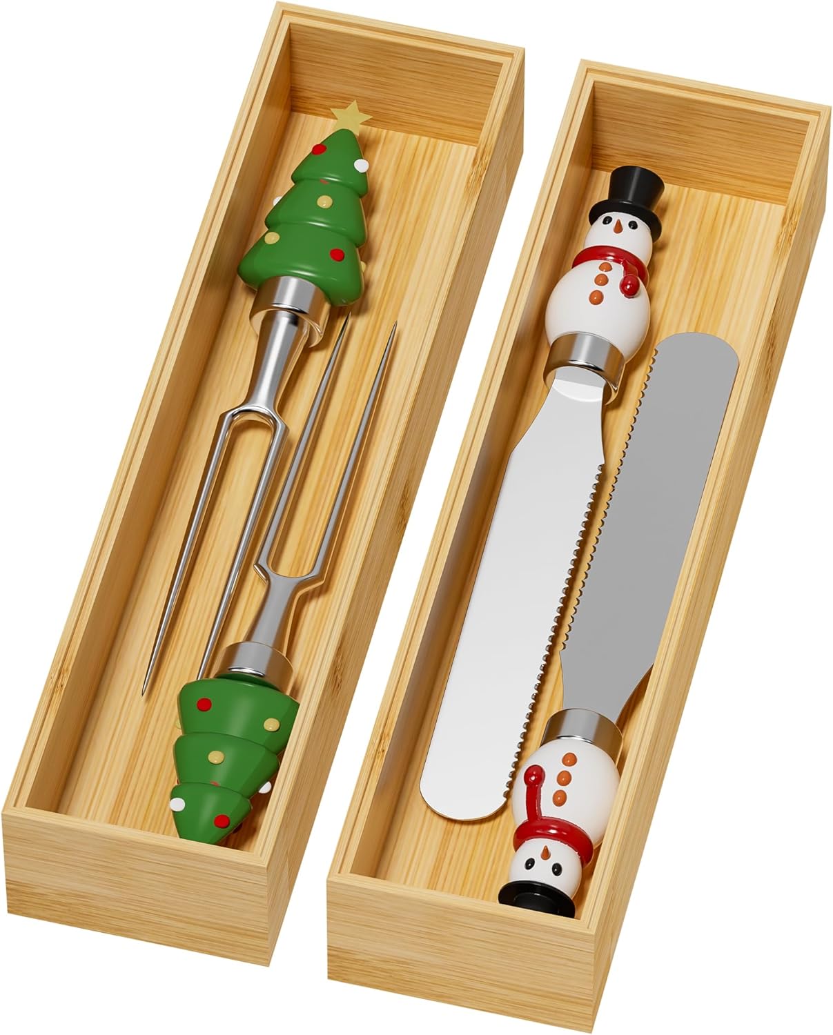 Lixple Bamboo Drawer Organizer, Cutlery Silverware Organizer for Kitchen Drawer, Stackable Utensil Organizer, 2 Pcs Flatware Organizer for Drawer, Wooden Storage Box Tray (Bamboo, 9 X 6 X 2 Inch)