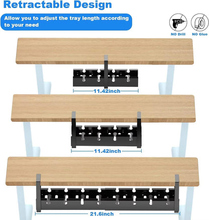 Under Desk Cable Management Tray – No Drill, Retractable Metal Cord Organizer with Clamp Mount, Adjustable Length (11.4" to 21.6"), Desk Wire Organizer for Home Office & Standing Desks, Black