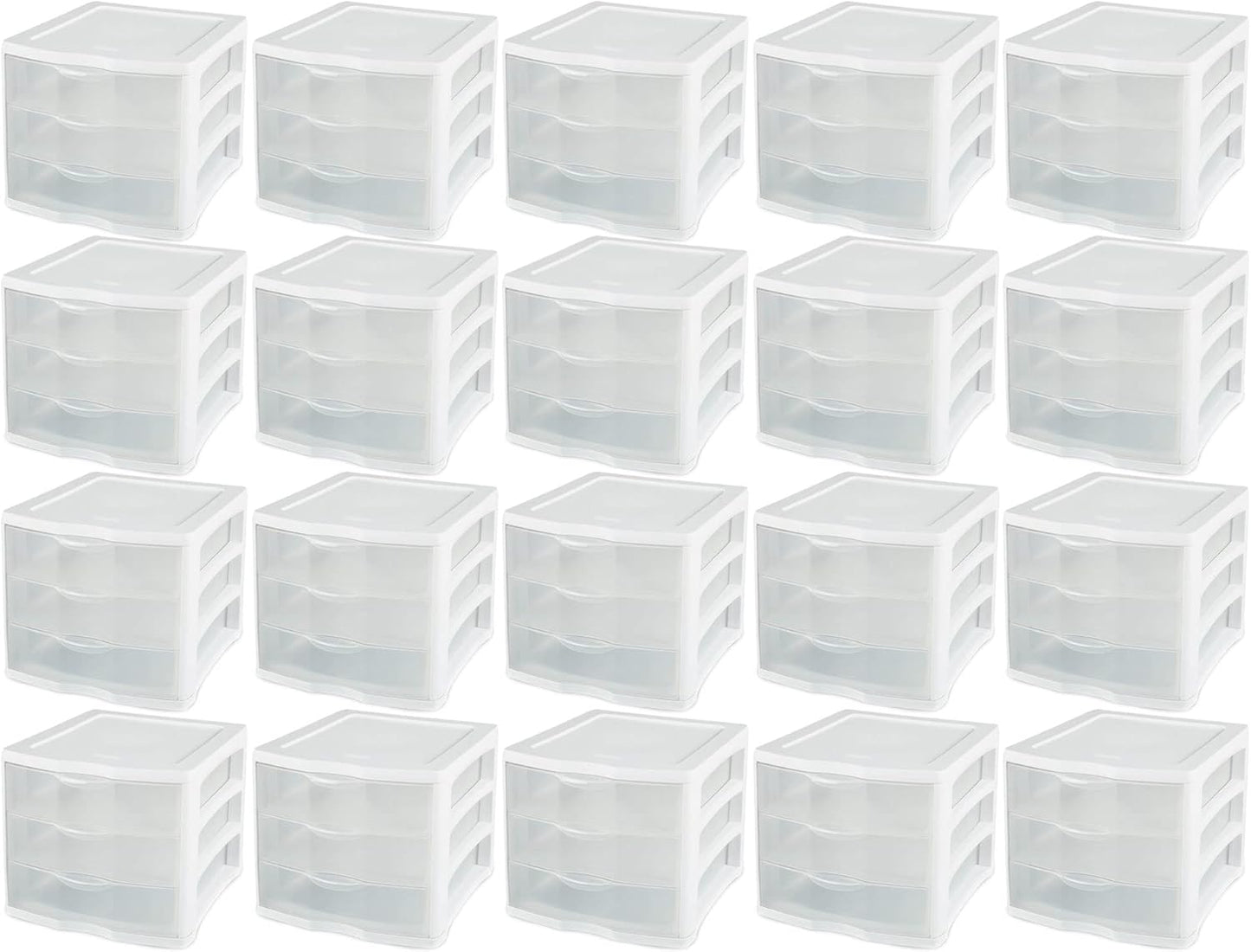 Sterilite ClearView Compact Stacking 3 Drawer Storage Organizer System for Crafting Supplies, Home Office, or Dorm Room, (20 Pack)