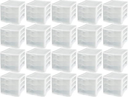 Sterilite ClearView Compact Stacking 3 Drawer Storage Organizer System for Crafting Supplies, Home Office, or Dorm Room, (20 Pack)