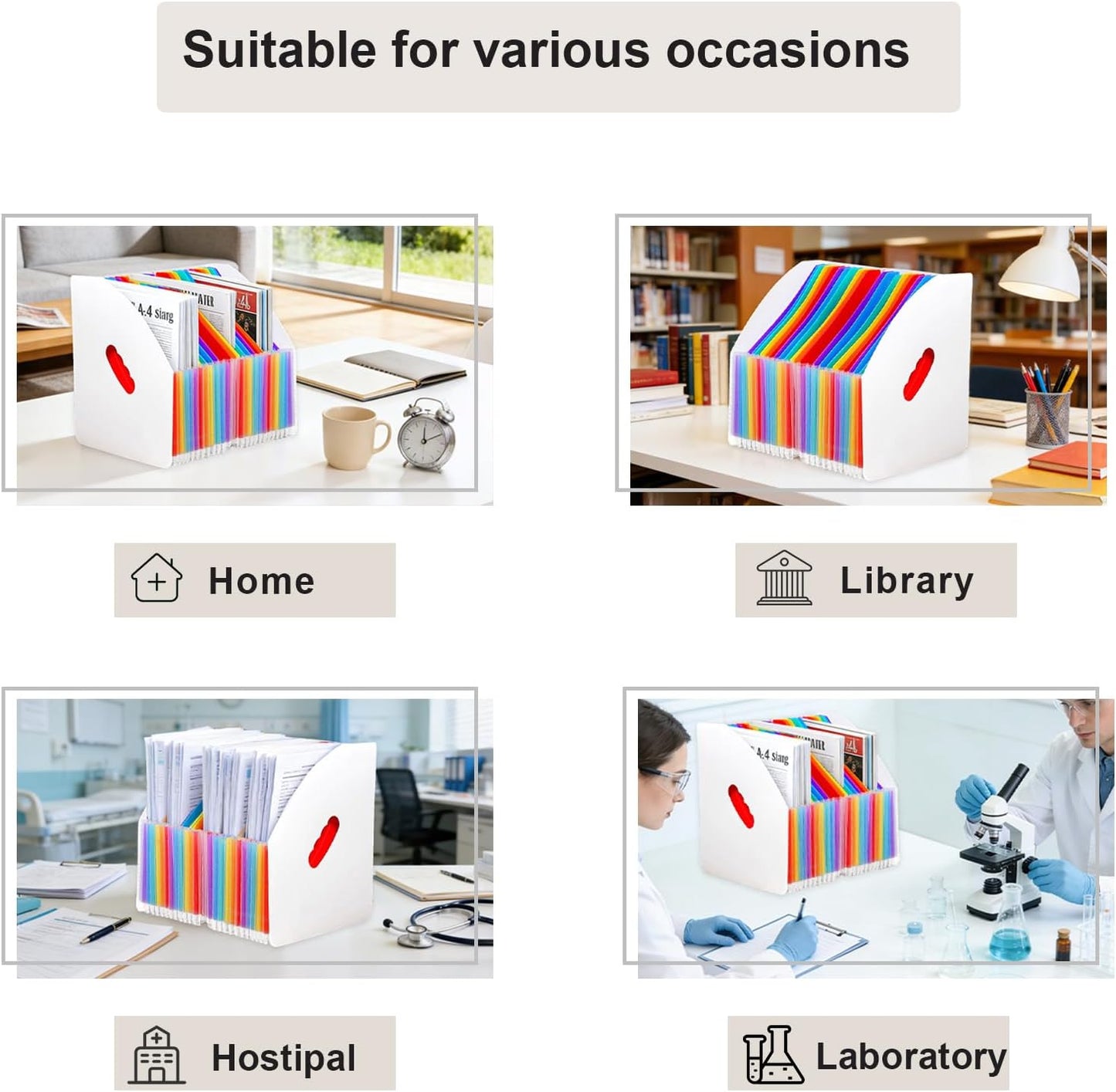SAYEEC Rainbow Expanding File Holder Standing A4 Vertical Mini Book Organizer Magazine Basket Desktop 13 Pockets Files Folder with Handle for Students Examination Paper Bills Office Study