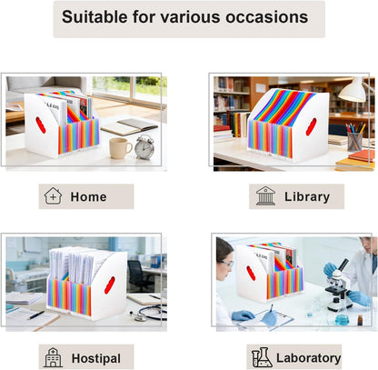 SAYEEC Rainbow Expanding File Holder Standing A4 Vertical Mini Book Organizer Magazine Basket Desktop 13 Pockets Files Folder with Handle for Students Examination Paper Bills Office Study