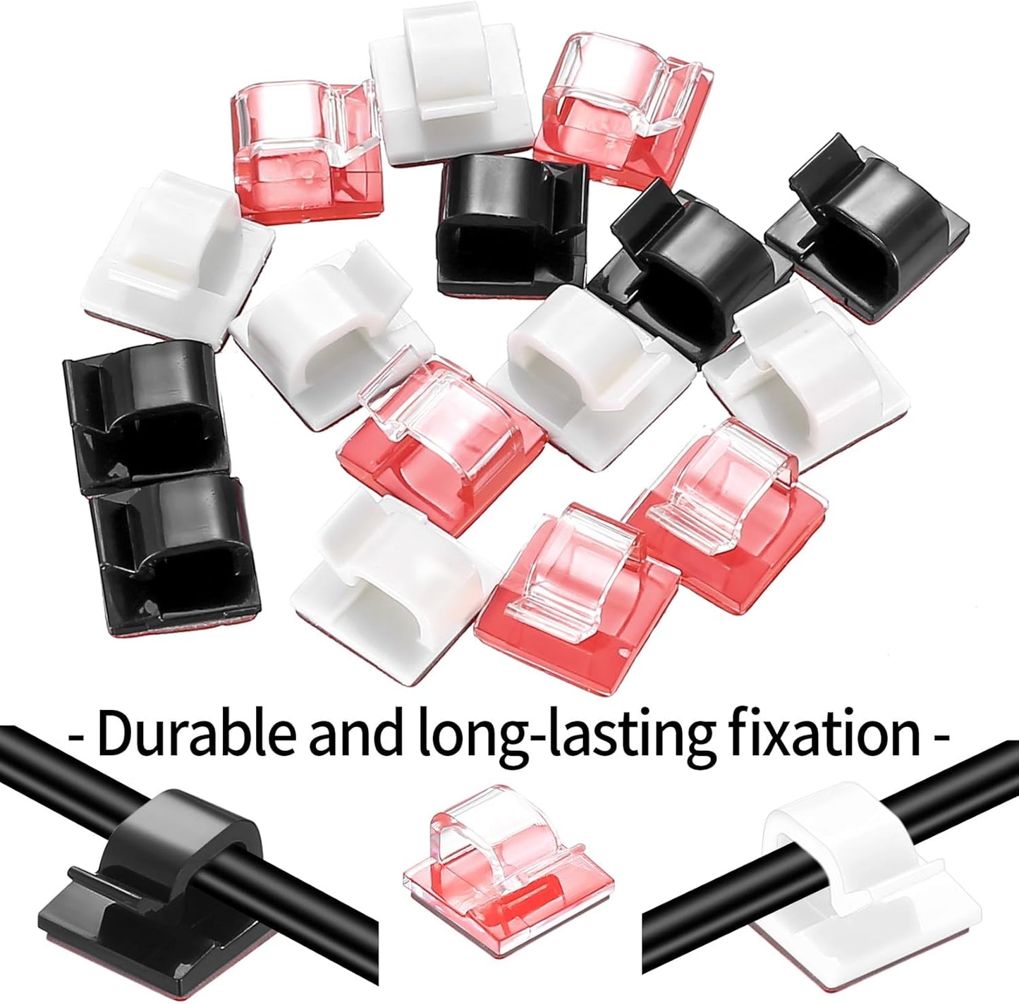 105 Pcs Self Adhesive Cable Clips Cables Ties, Black Wall Wire Cable Management Clips, Adhesive Cord Holder Clip for Wall Under Desk Ethernet TV Cables Clamp