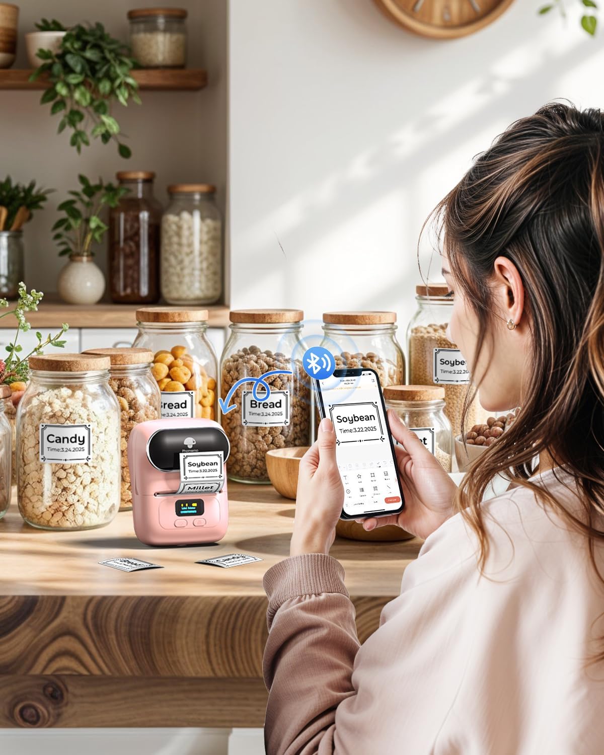Phomemo M110 Label Makers - Barcode Label Printer Bluetooth Label Maker Portable Thermal Printer for Small Business, Address, Barcode, Logo, Clothing, Mailing, Sticker Printers for Phone & PC, Black