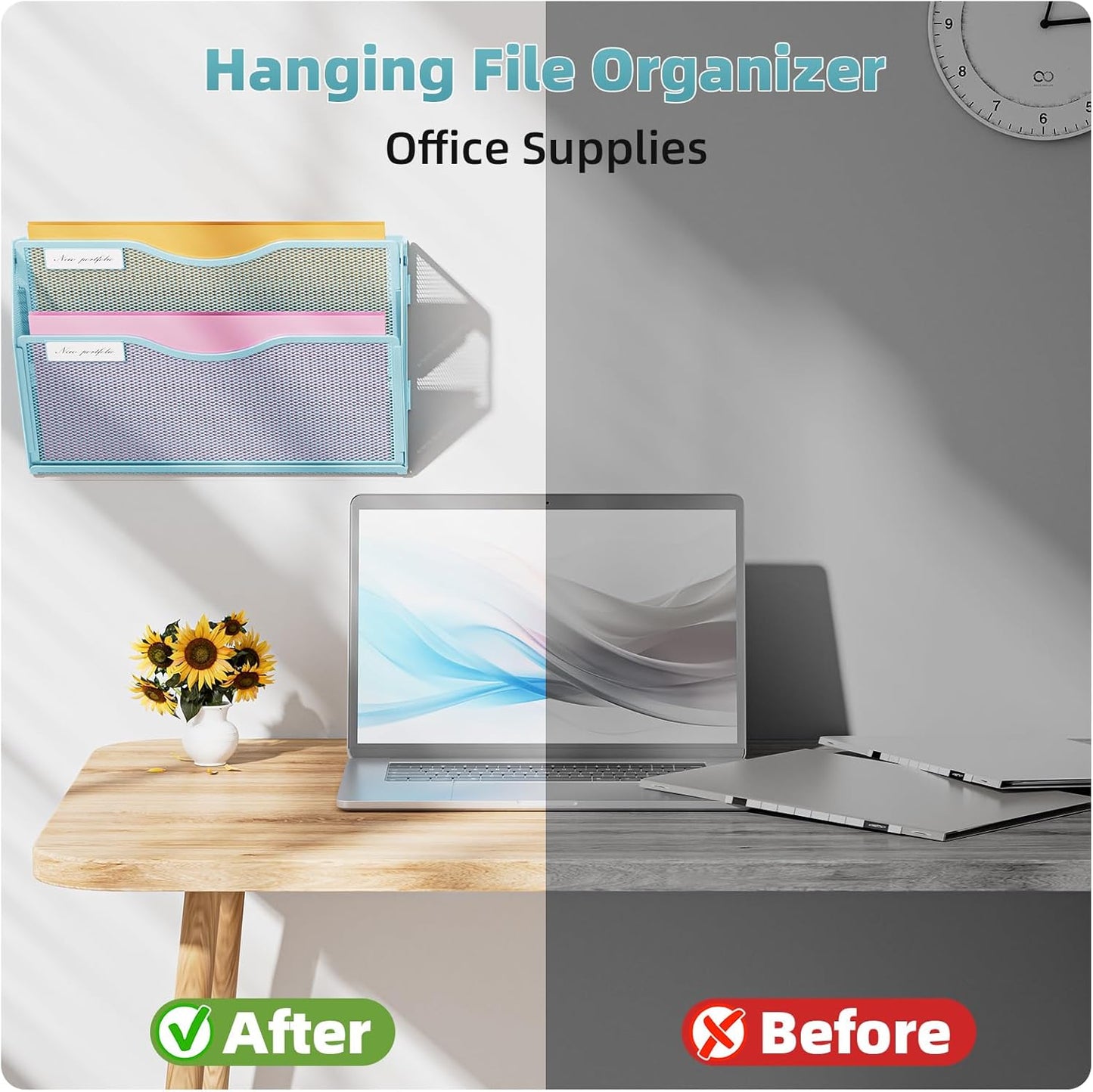 Marbrasse Wall File Holder 2-Tier Hanging Wall File Organizer, Mesh Mail Holder for Papers, Wall Mount File Clipboard & Magazine Organizer Great for Office Home (Black)