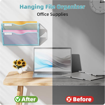 Marbrasse Wall File Holder 2-Tier Hanging Wall File Organizer, Mesh Mail Holder for Papers, Wall Mount File Clipboard & Magazine Organizer Great for Office Home (Black)