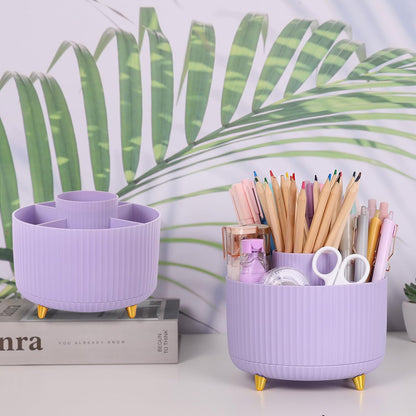 SKYDUE 360 Rotating Purple Pen & Art Supply Organizer - 5 Slot Desk Organizer for Office, School, Home