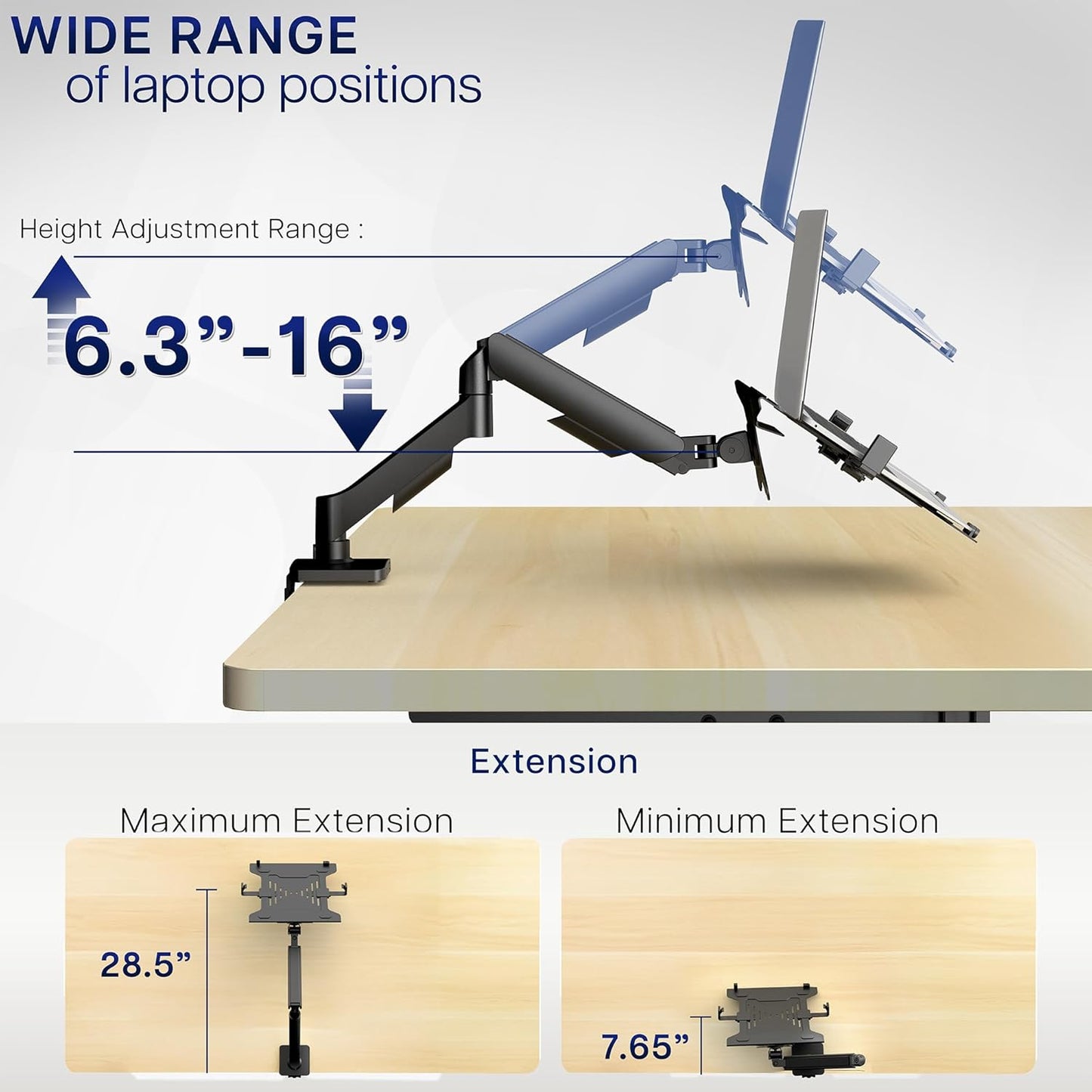 VIVO Universal Adjustable 10 to 15.6 inch Laptop Mount for Desk, Single Tension Arm VESA Notebook Stand with C-clamp and Grommet Options, Black, STAND-V001O-L