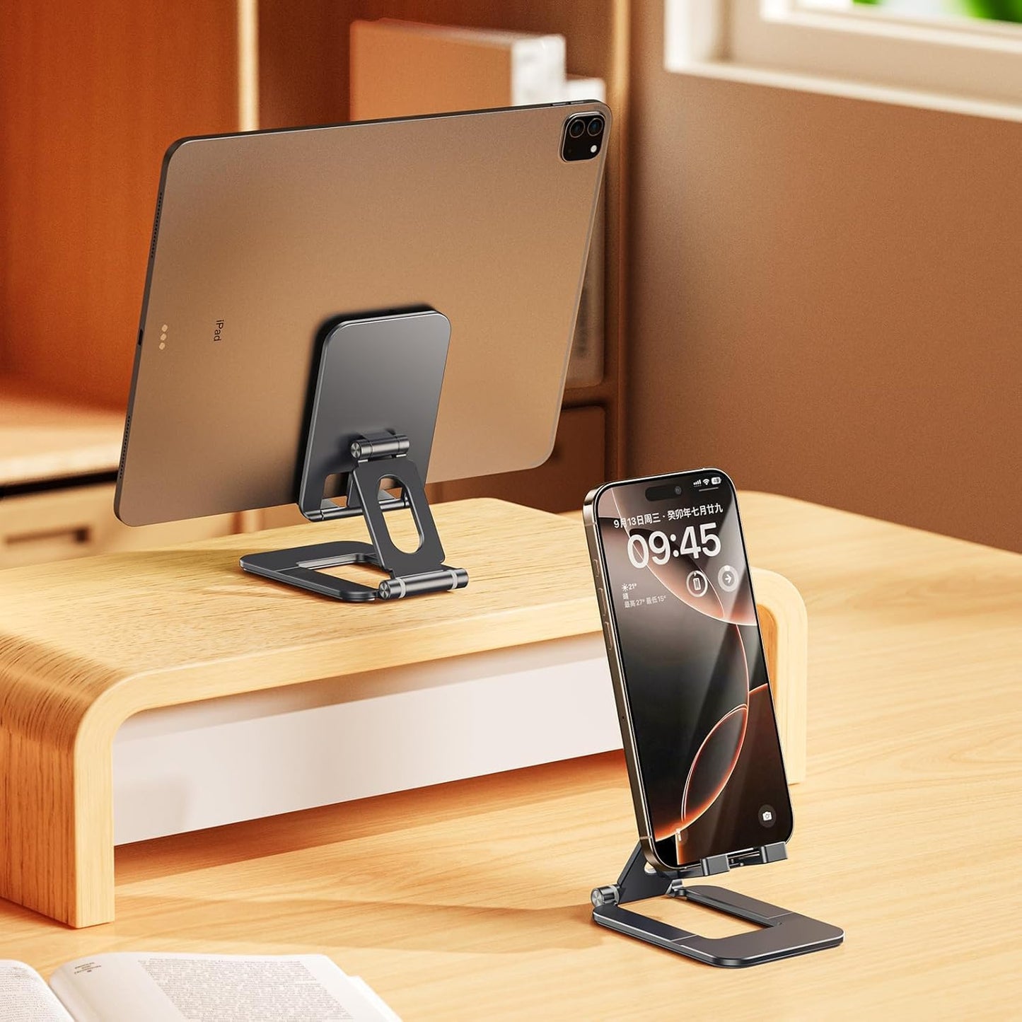 Foldable Phone Stand, Compact Aluminum Mini Cell Phone Holder for Desk,Desktop Portable & Adjustable Folding Metal Tablet Stand for iPad mini,Tablet and Cellphone
