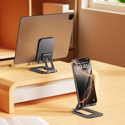 Foldable Phone Stand, Compact Aluminum Mini Cell Phone Holder for Desk,Desktop Portable & Adjustable Folding Metal Tablet Stand for iPad mini,Tablet and Cellphone