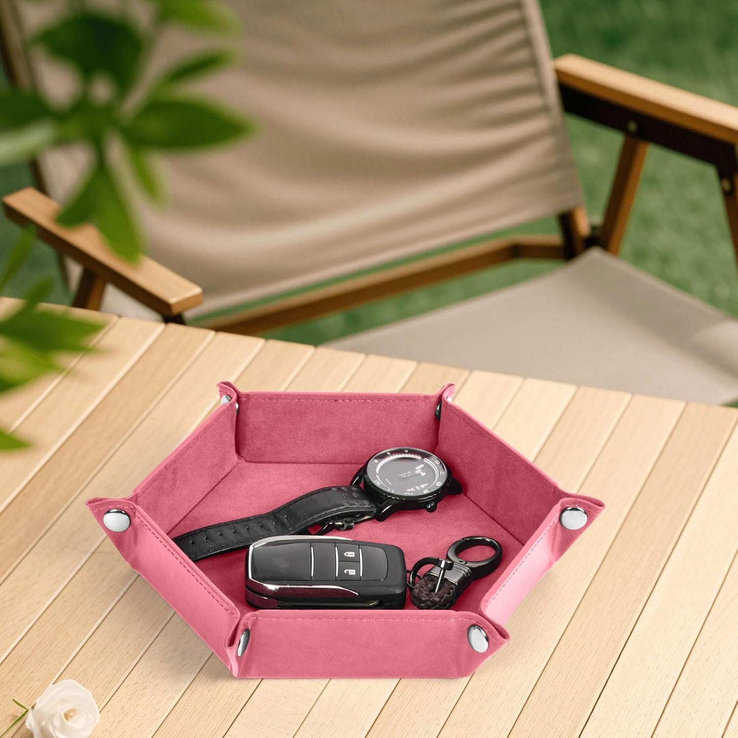 Deluxe Leather Tray Desktop Storage Organizer Watch Remote Control Jewelry Cell Phone Wallet Keychain Desktop Storage for Home, Camping Unique Gift Ideas for Men and Friends