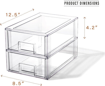 BINO | Stackable Storage Drawers, Shallow X-Large - Clear | THE CRATE COLLECTION | Storage Bins With Drawers Bathroom Organizers and Storage Organization and Storage Under Sink Organizer Vanity Home