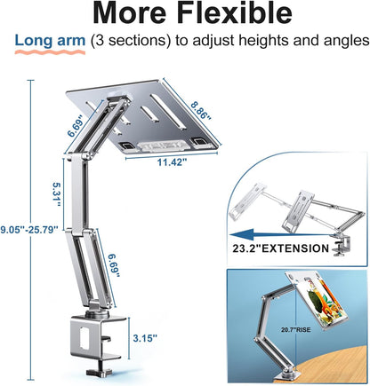 Laptop Mount for Desk, Tablet Arm Mount with 360° Rotating, Aluminum Laptop Tray Adjustable, Foldable Computer Stand/Holder, Fit for 11-15 Inch Laptops (Silver)