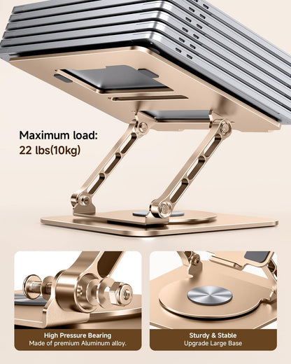 MCHOSE Laptop Stand for Desk, Ergonomic Laptop Riser with 360° Rotating Base, Foldable Notebook Computer Holder Stand Compatible with MacBook Air Pro, Dell XPS, More 10-15" Laptops, Gold