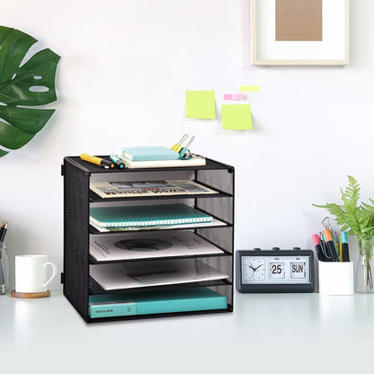 EASEPRES 3 Tier Mesh Desk Organizer Tray, File Paper Letter Folder Holder Desktop Paper Sorter Mail Organization Rack Storage Accessories, for Office Home School Classroom, Black