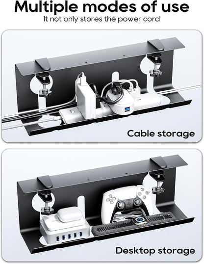 NODOCA No Drill Under Desk Cable Management Tray, 14'' Wire Management, Punch-Free Clamp on, Metal Cable Tray, Wire Organizer Under Desk, Under Desk Basket for Office and Home, Black