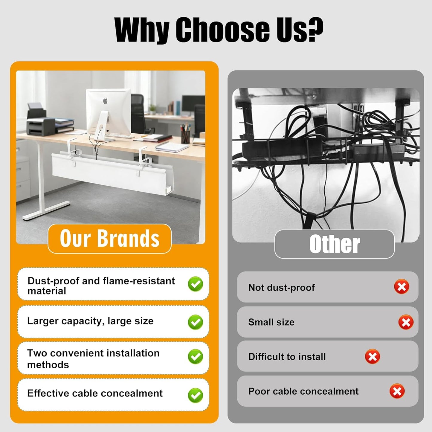Oxford Cloth Under Desk Cable Management Tray,No-Drill 36" Desk Cable Management Organizer with Clip/Screw Installation,Fabric Cable Management for Home,Office & Gaming Computer(Black)
