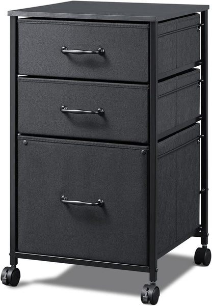 DEVAISE Mobile File Cabinet, Rolling Printer Stand with 3 Drawers, Fabric Vertical Filing Cabinet fits A4 or Letter Size for Home Office, Black