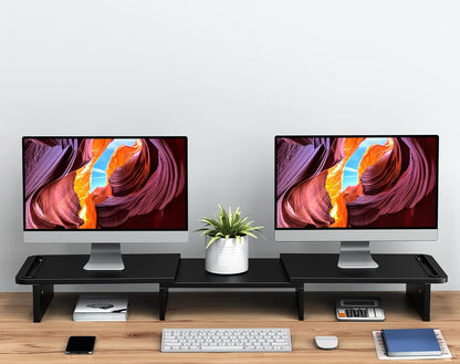Zimilar Dual Monitor Stand Riser, Monitor Stand with Adjustable Length and Angle, Wood Monitor stand for desk, Monitor Riser for 2 monitors with Storage Space(Rust Brown Large)