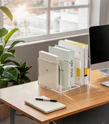 SANRUI Acrylic File Organizer, Clear Desk Organizer and Storage Bins Holding for Folders, Binders, Notebooks, Envelopes, Multi-purpose Magazine File Organizer for Home Office, 2 Pack