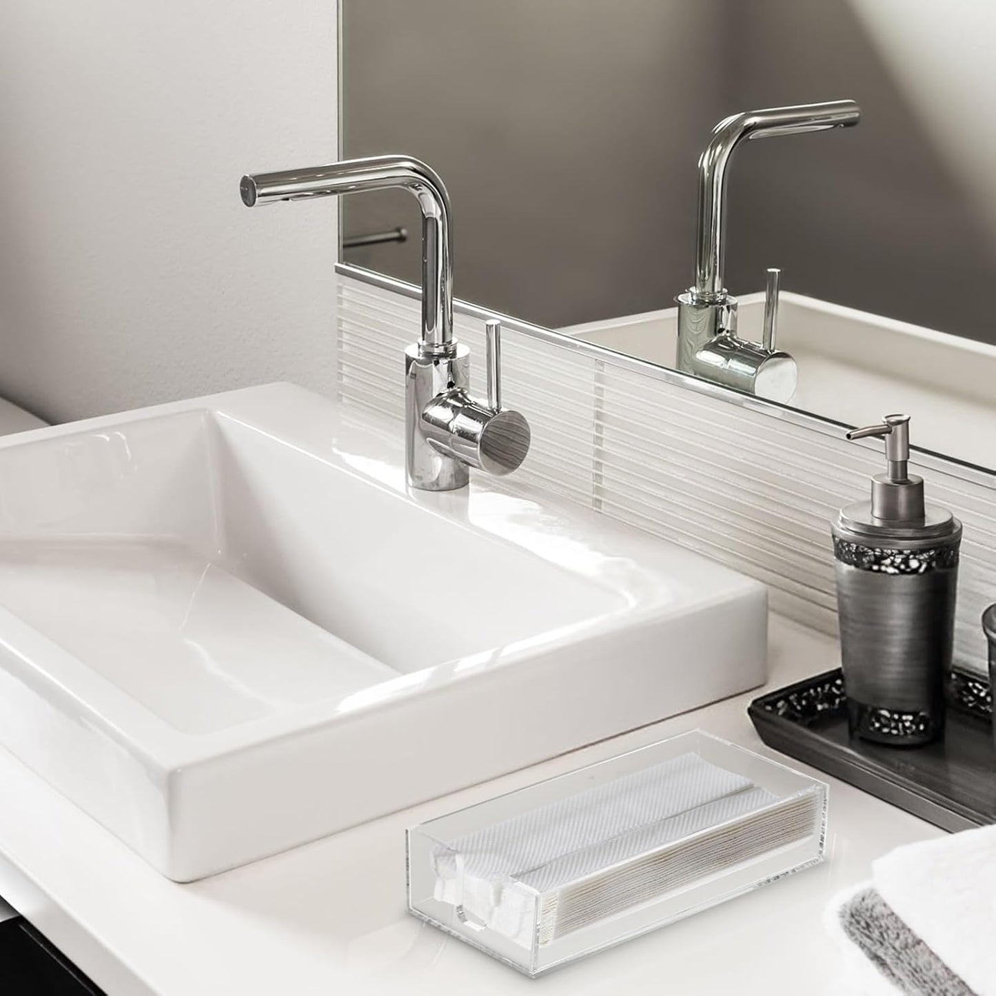 2pcs Clear Napkin Holder Flat Napkin Holder for Table Acrylic Guest Towel Holders Clear Bathroom Paper Hand Towels Storage Tray Napkins Tray Hand Towel Organizer for Kitchen Dining Hotel Wedding Party