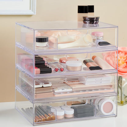 STORi STAX Plastic Stackable Organizer Drawers (Set of 2) Clear | 12.5" Wide | Set Includes Two Open Drawer | Organize Office Desk Accessories & Sort Paper | Made in USA