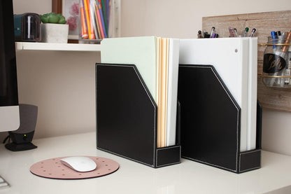 MobileVision Bamboo Vertical File Folder Holder & Office Product Organizer, Store Files, Magazines, Notepads, Books and more, 2 Pack Combo Set